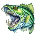 blue and green bass fish with hook and lure in mouth tattoo design idea