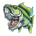 blue and green bass fish with hook and lure in mouth tattoo design idea