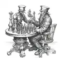 Puppet master playing chess and using the puppet strings to move the chess pieces tattoo design idea