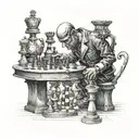 Puppet master playing chess and using the puppet strings to move the chess pieces tattoo design idea