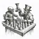 Puppet master playing chess and using the puppet strings to move the chess pieces tattoo design idea