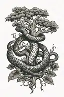 Snake around yggdrasil tree tattoo design idea