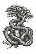 Snake around yggdrasil tree tattoo design idea