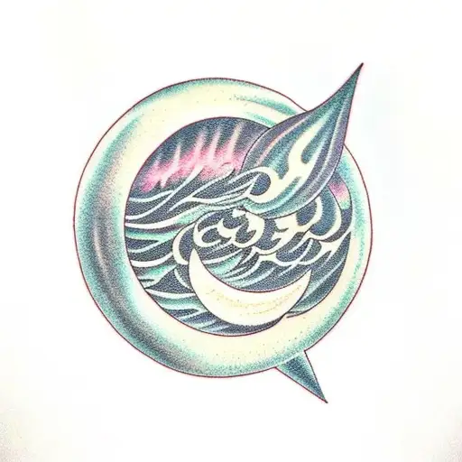 A witchy moon surrounded by swirling smoke and sage tattoo design idea