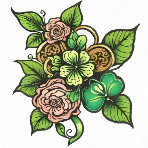 4 leaf clover and heart tattoo design idea