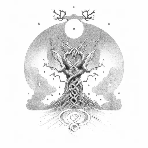 Yggdrasil with Thor's Hammer tattoo design idea