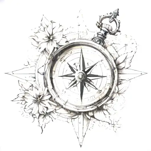 compass and Brittany theme in the background tattoo design idea
