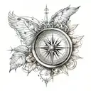 compass and Brittany theme in the background tattoo design idea