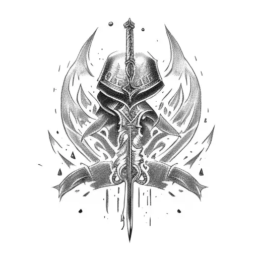 Blackwork "I Want The Guts Sword On The Front, And..." Tattoo Idea