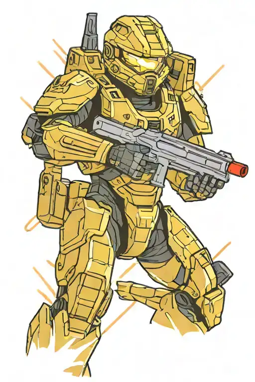 A minimalist design of Master Chief from Halo wielding a lightsaber, combining elements of both favorite things tattoo design idea