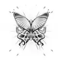 Symmetrical butterfly inside its wings there is an image that looks like a ship with a pirate flag tattoo design idea
