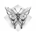 Symmetrical butterfly inside its wings there is an image that looks like a ship with a pirate flag tattoo design idea
