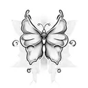 Symmetrical butterfly inside its wings there is an image that looks like a ship with a pirate flag tattoo design idea