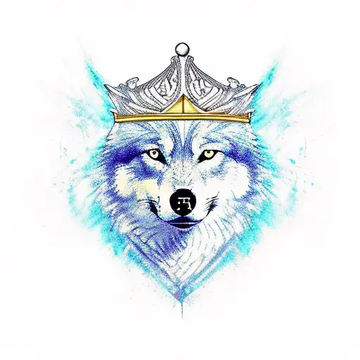 wolf with a kings crown  tattoo design idea