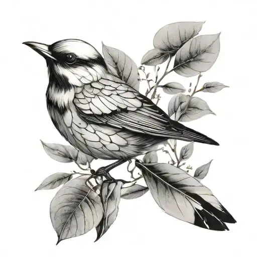 a X-ray of a bird with eucalyptus leaves  tattoo design idea