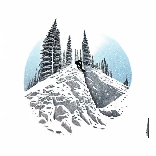  snowboarding down a mountains with a snomobile behind him tattoo design idea