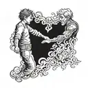 Two brothers shake hands with fire tattoo design idea
