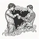 Two brothers shake hands with fire tattoo design idea