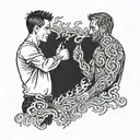 Two brothers shake hands with fire tattoo design idea