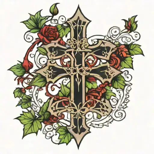 gothic cross with ivy vines tattoo design idea