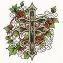 gothic cross with ivy vines tattoo design idea