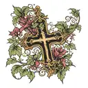 gothic cross with ivy vines tattoo design idea