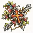 gothic cross with ivy vines tattoo design idea