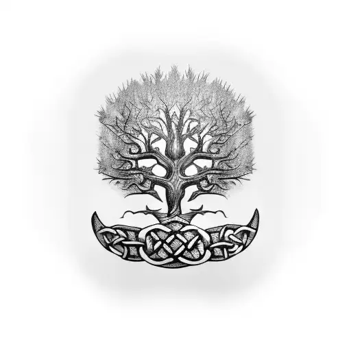 celtic tree bark emblazoned on armor on a mans arm tattoo design idea