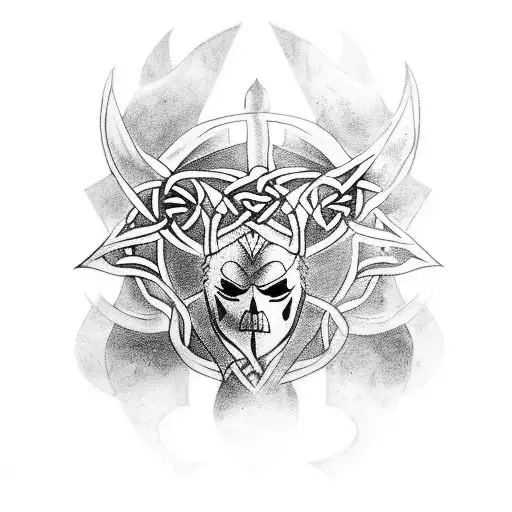 celtic tree over armor with Odin's ravens tattoo design idea