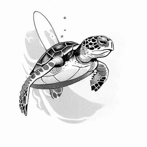 make me a tattoo on a shoulder. of a sea turtle with scuba diving gear on riding a surfboard.  tattoo design idea