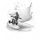 human with scuba diving gear on riding a surfboard.  tattoo design idea