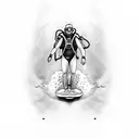 human with scuba diving gear on riding a surfboard.  tattoo design idea