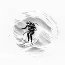 human with scuba diving gear riding a surfboard.  tattoo design idea