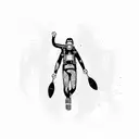 human with scuba diving gear riding a surfboard.  tattoo design idea