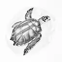 sea turtle with scuba diving gear on riding a surfboard.  tattoo design idea