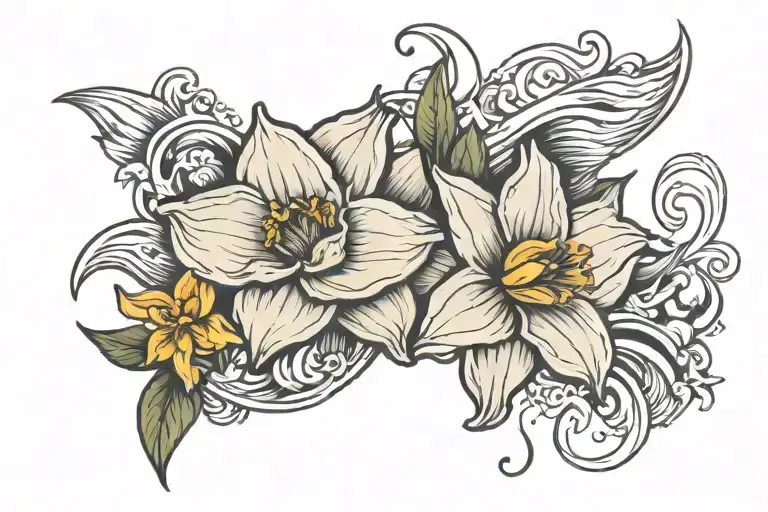 hurricane and daffodil tattoo design idea
