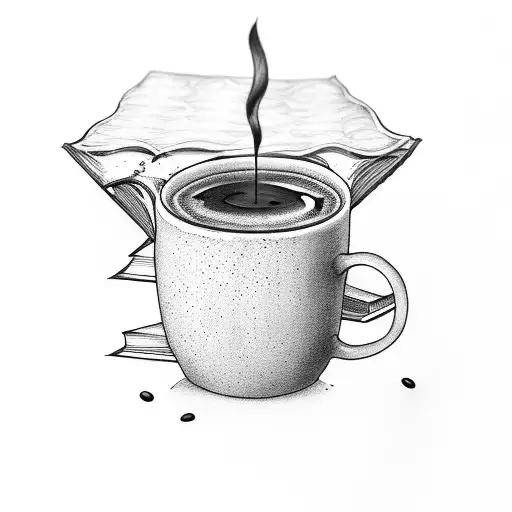 Stack of books with a coffee mug on top tattoo design idea