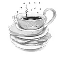 Stack of books with a coffee mug on top tattoo design idea