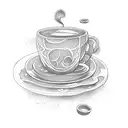 Stack of books with a coffee mug on top tattoo design idea