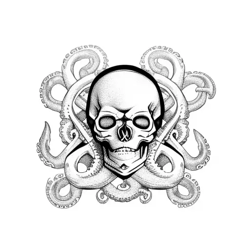 pirate skull with octopus and an anchor tattoo design idea