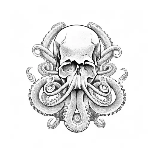 skull with octopus and an anchor tattoo design idea