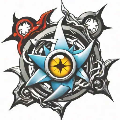 chrome eye shuriken surrounded tattoo design idea