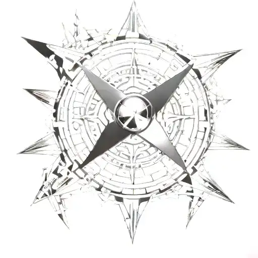 chrome eye shuriken surrounded tattoo design idea
