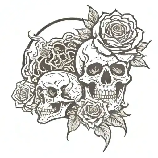 sunflower and rose with skull eating it with flames and lowrider in the back  tattoo design idea