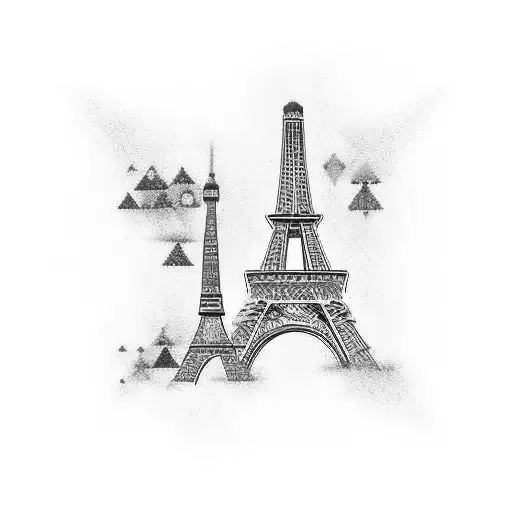 square blue geometrical Azulejos tile with an eifeil tower in it tattoo design idea