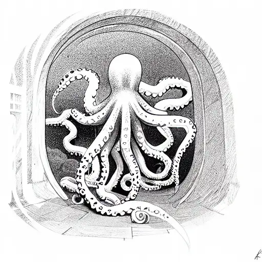 octopus emerging through doorway from space  tattoo design idea