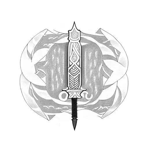 Combining the letter P with a Māori sword in a blackwork style tattoo design idea