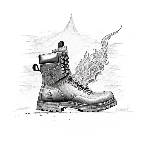 A hiking boot stepping on a fiery RedBull can tattoo design idea