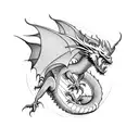 A dragon soaring through a mountain range tattoo design idea