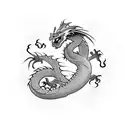 A dragon soaring through a mountain range tattoo design idea